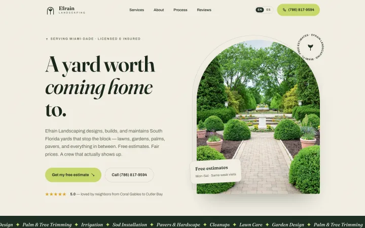 The Efrain Landscaping page