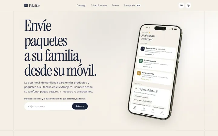 Paketico landing page