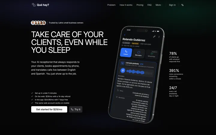 Qué hay? landing page